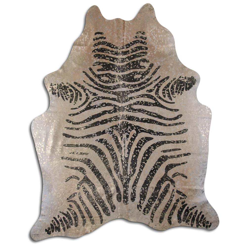 Cowhide Rug Black Zebra with Gold Metallic Medium