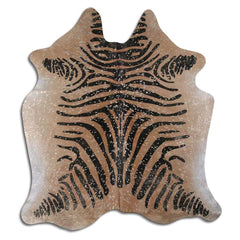 Cowhide Rug Black Zebra with Gold Metallic Medium