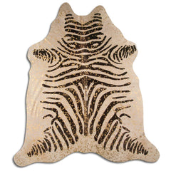 Cowhide Rug Black Zebra with Gold Metallic Medium