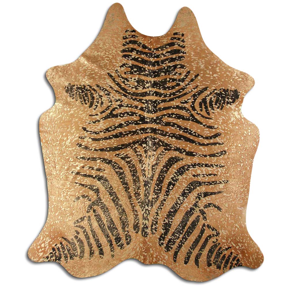 Cowhide Rug Black Zebra with Gold Metallic Medium