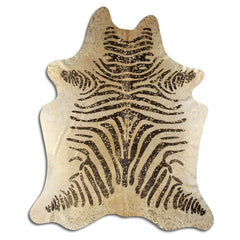 Cowhide Rug Black Zebra with Gold Metallic Medium