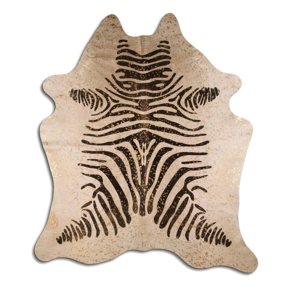 Cowhide Rug Black Zebra with Gold Metallic Large