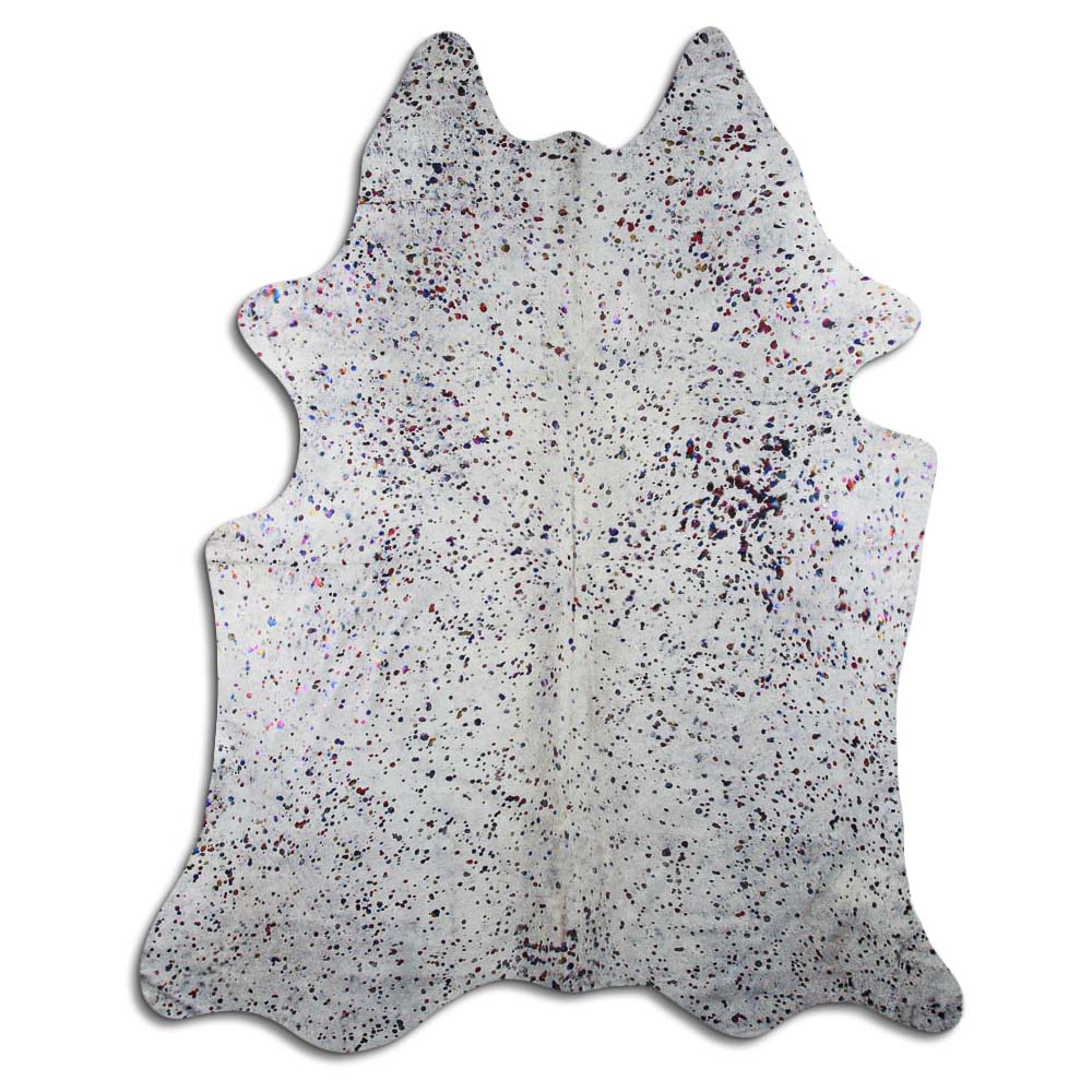 Cowhide Rug Rainbow Metallic on White Large