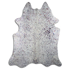 Cowhide Rug Rainbow Metallic on White Large