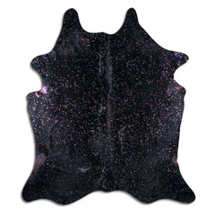 Cowhide Rug Rainbow Metallic on Black Large