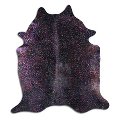 Cowhide Rug Rainbow Metallic on Black Large