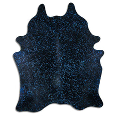 Cowhide Rug Blue Metallic on Black Large