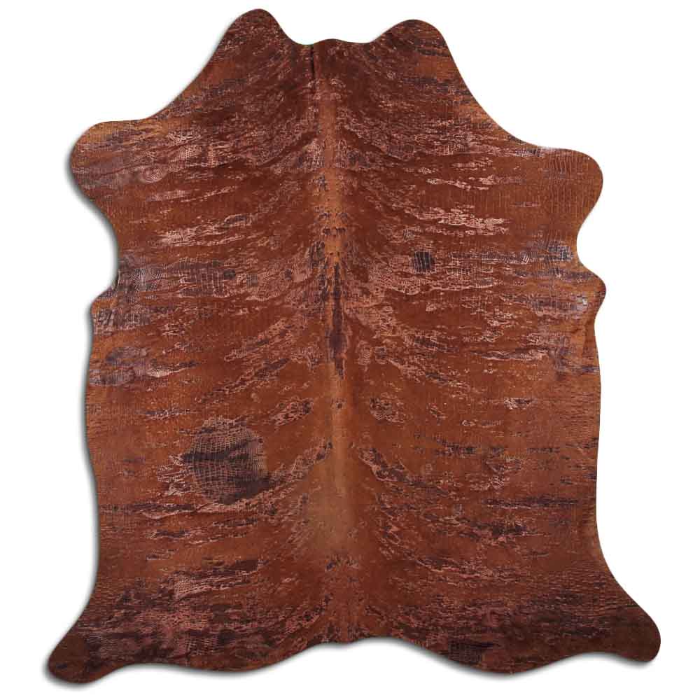 Cowhide Rug Distressed Croc Brown Medium