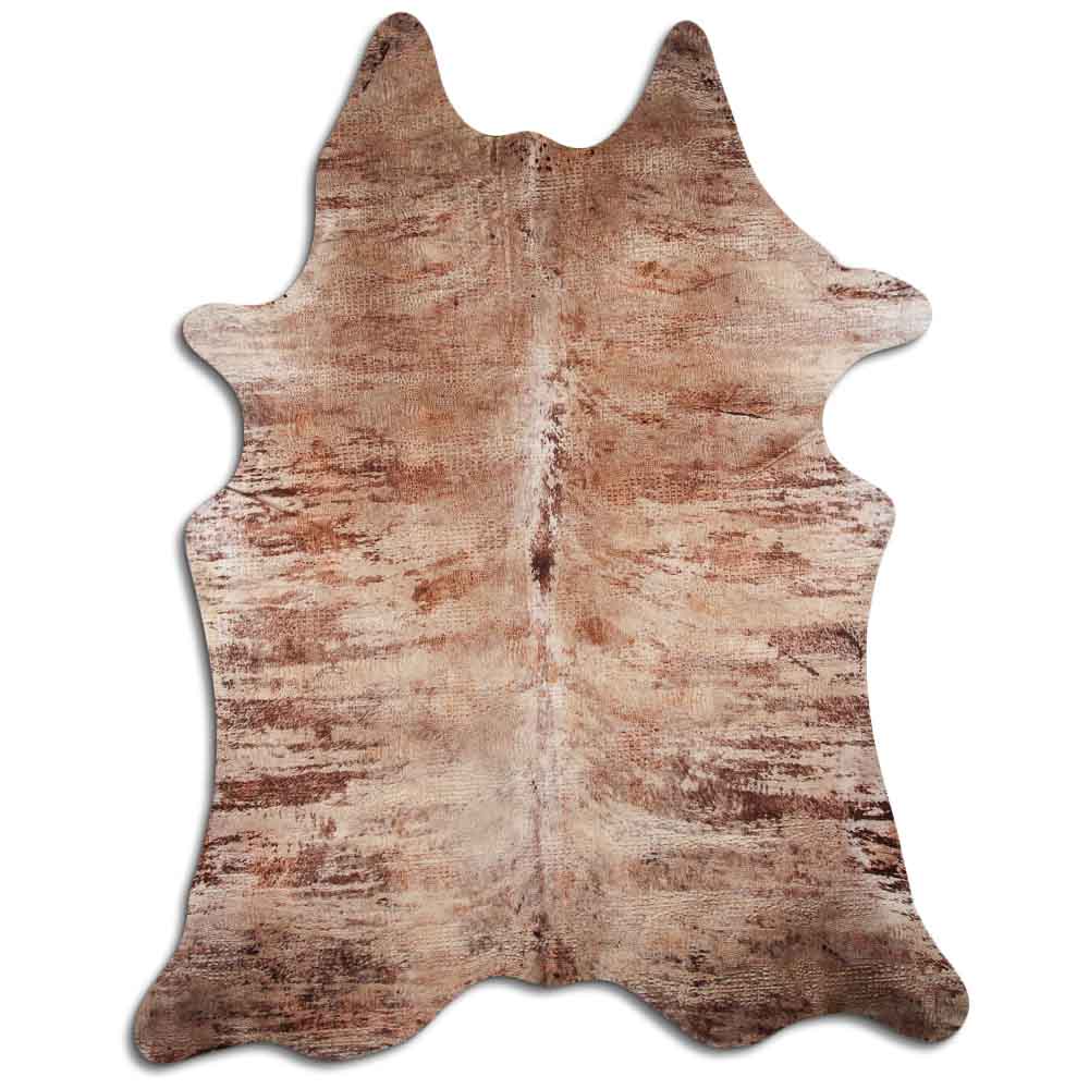 Cowhide Rug Distressed Croc Brown Large