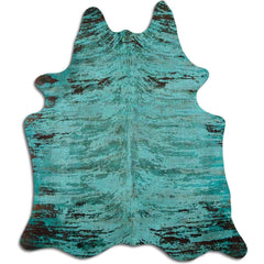 Cowhide Rug Distressed Croc Turquoise Medium