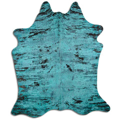 Cowhide Rug Distressed Croc Turquoise Medium