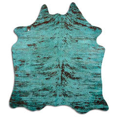 Cowhide Rug Distressed Croc Turquoise Medium