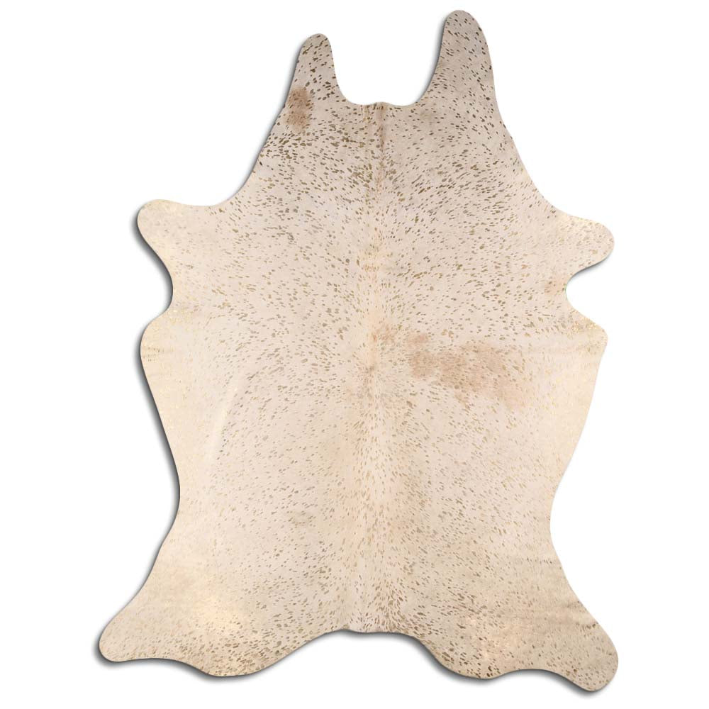 Cowhide Rug Gold Metallic on Beige Medium