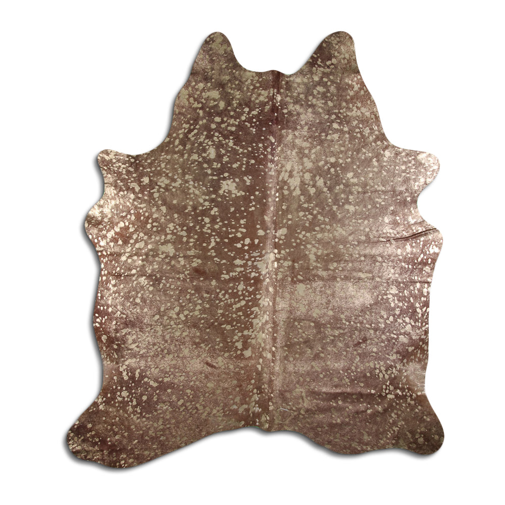 Cowhide Rug Gold Metallic on Brown Medium