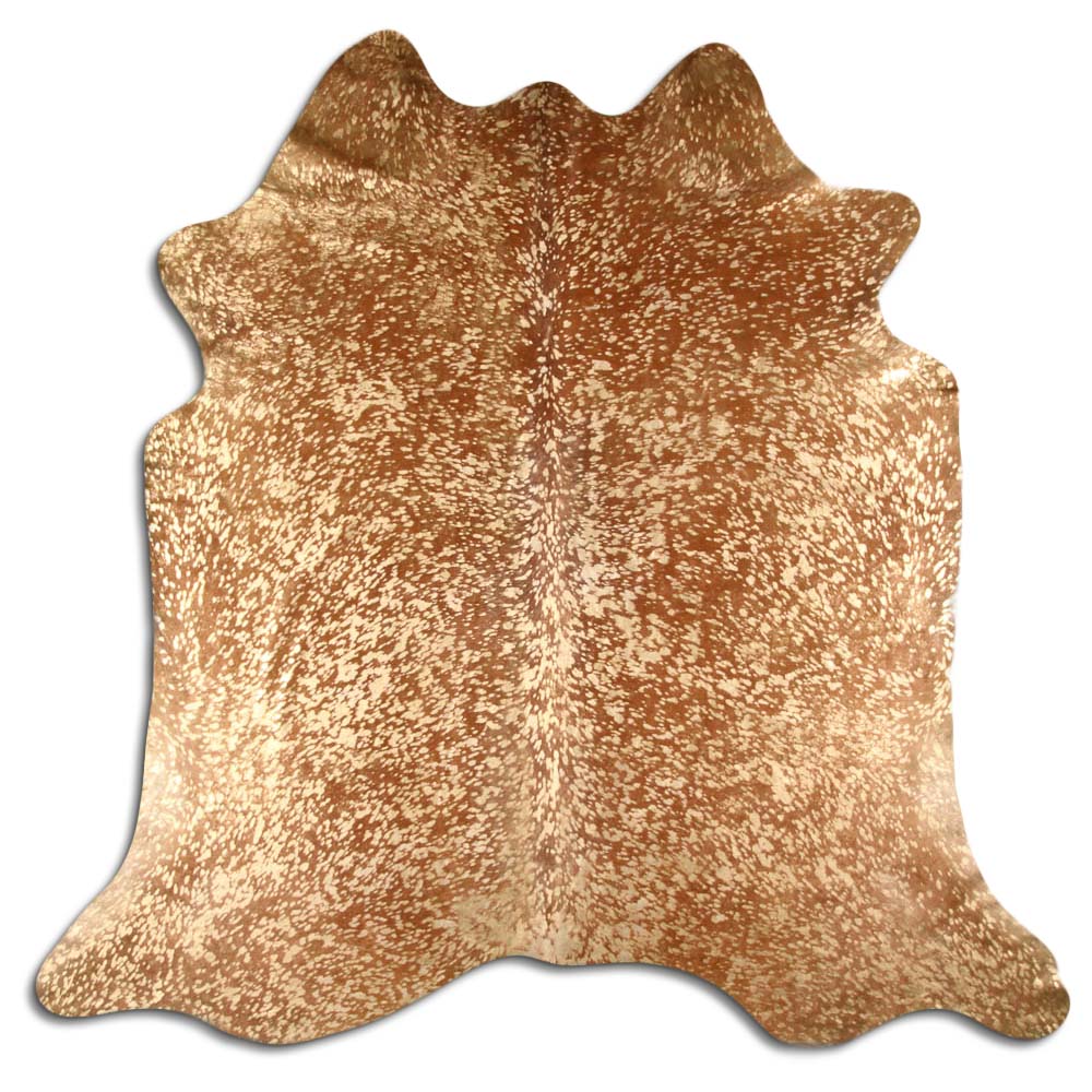 Cowhide Rug Gold Metallic on Brown Medium