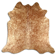 Cowhide Rug Gold Metallic on Brown Medium