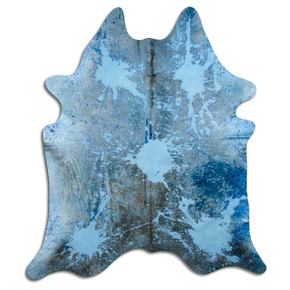 Cowhide Rug Distressed Acqua Blue Medium