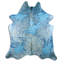 Cowhide Rug Distressed Acqua Blue Medium