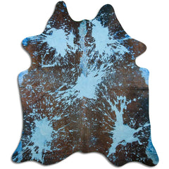 Cowhide Rug Distressed Acqua Blue Medium