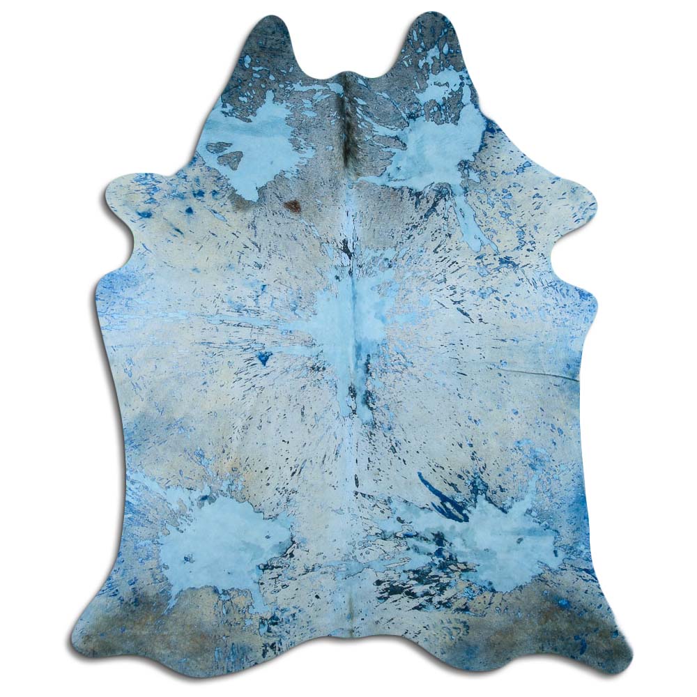 Cowhide Rug Distressed Acqua Blue Medium