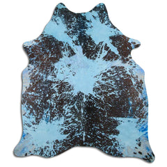 Cowhide Rug Distressed Acqua Blue Medium