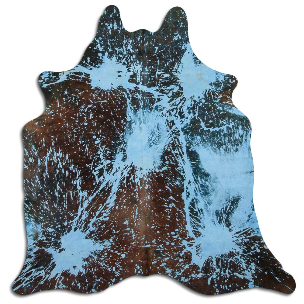 Cowhide Rug Distressed Acqua Blue Medium