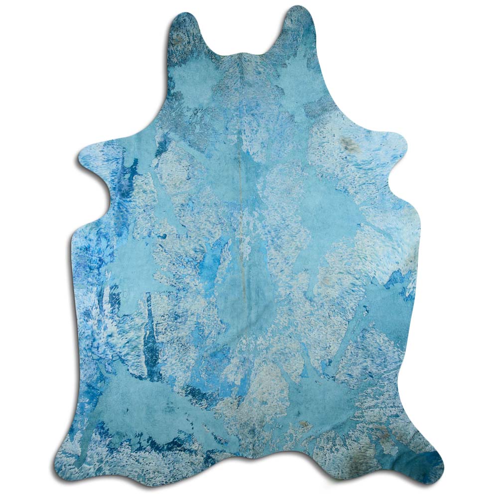 Cowhide Rug Distressed Acqua Blue Large