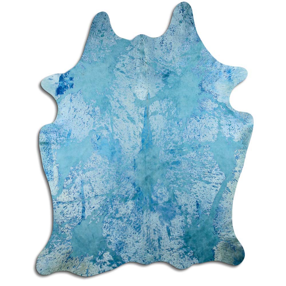 Cowhide Rug Distressed Acqua Blue Large