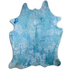 Cowhide Rug Distressed Acqua Blue Large