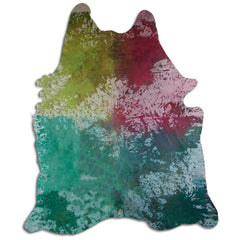 Cowhide Rug Distressed Tie Dye Large