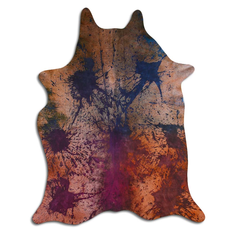 Cowhide Rug Distressed Tie Dye Large