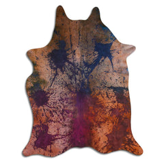 Cowhide Rug Distressed Tie Dye Large