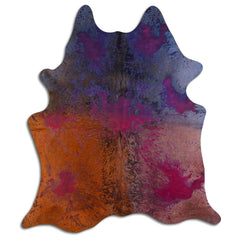 Cowhide Rug Distressed Tie Dye Large