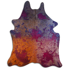 Cowhide Rug Distressed Tie Dye Large
