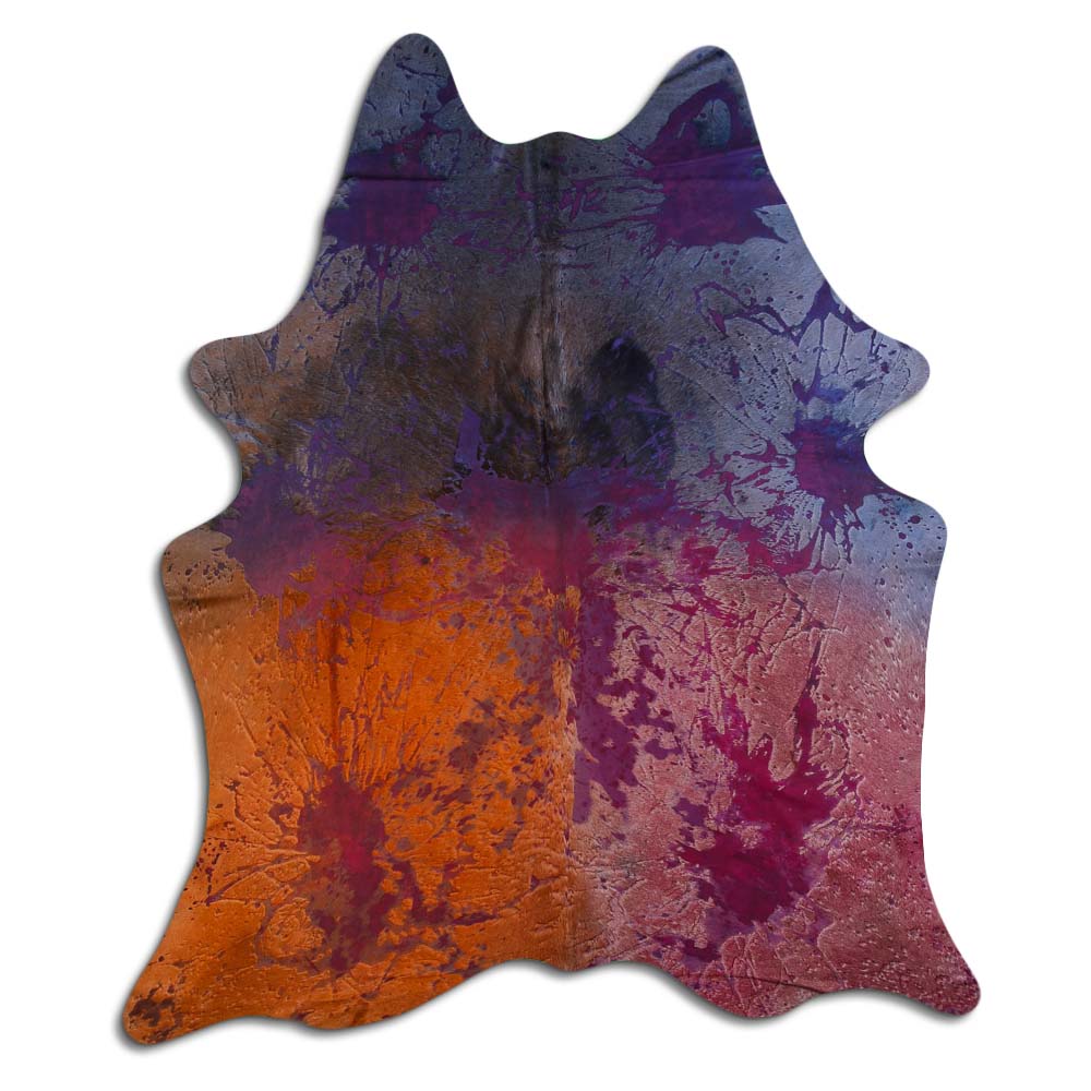 Cowhide Rug Distressed Tie Dye Large