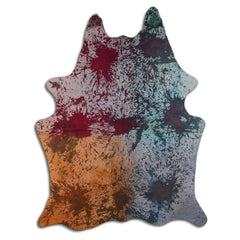 Cowhide Rug Distressed Tie Dye Large