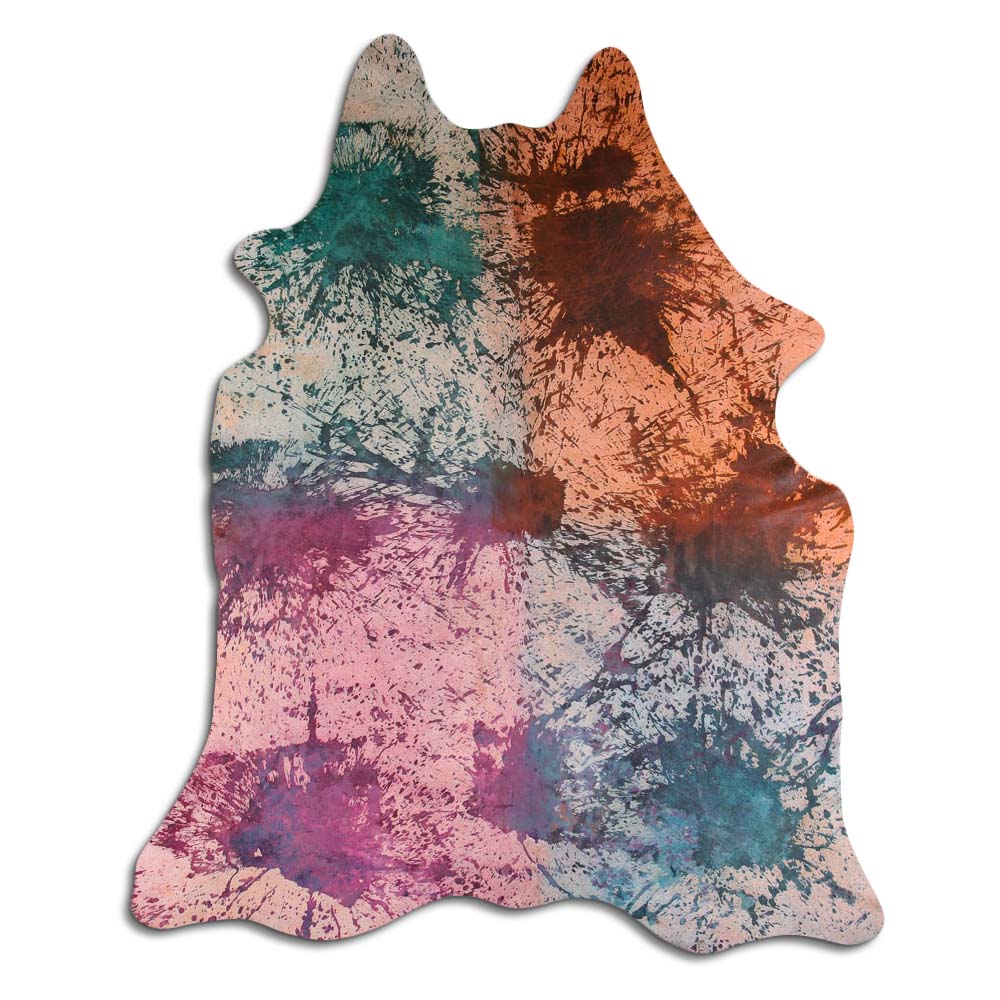 Cowhide Rug Distressed Tie Dye Large