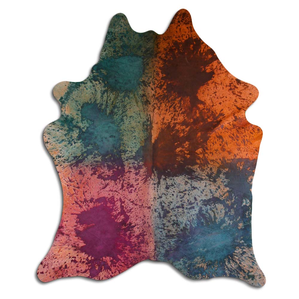 Cowhide Rug Distressed Tie Dye Large