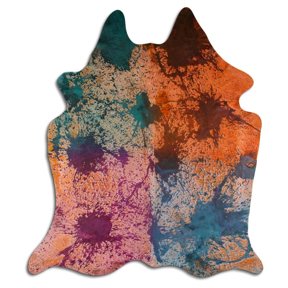 Cowhide Rug Distressed Tie Dye Large