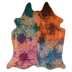 Cowhide Rug Distressed Tie Dye Large
