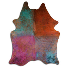 Cowhide Rug Distressed Tie Dye Large