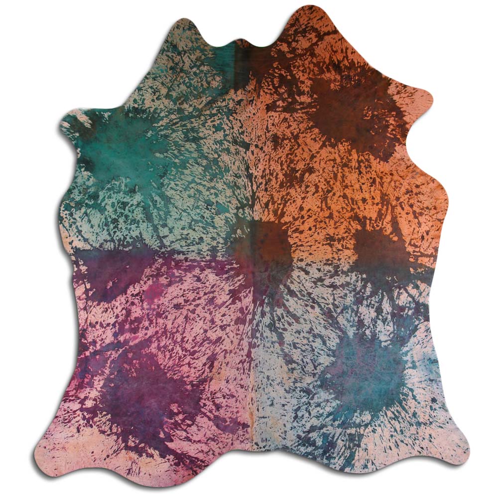 Cowhide Rug Distressed Tie Dye Large