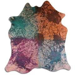 Cowhide Rug Distressed Tie Dye Large