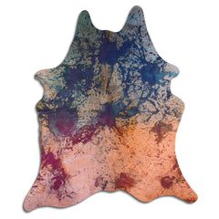 Cowhide Rug Distressed Tie Dye Large