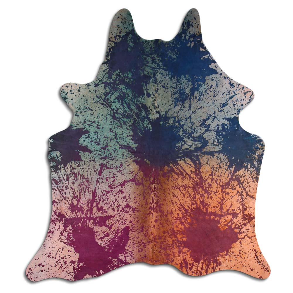 Cowhide Rug Distressed Tie Dye Large