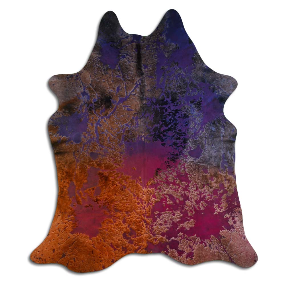 Cowhide Rug Distressed Tie Dye Large