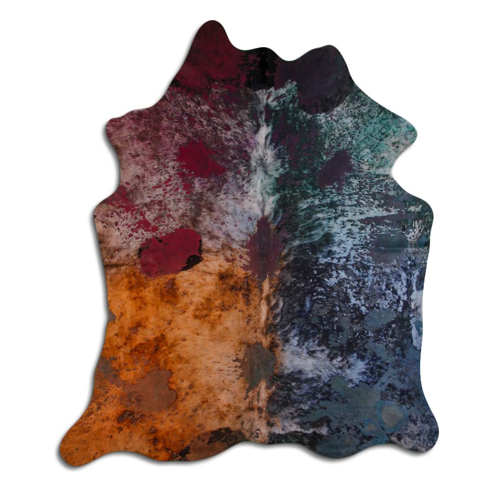 Cowhide Rug Distressed Tie Dye Large