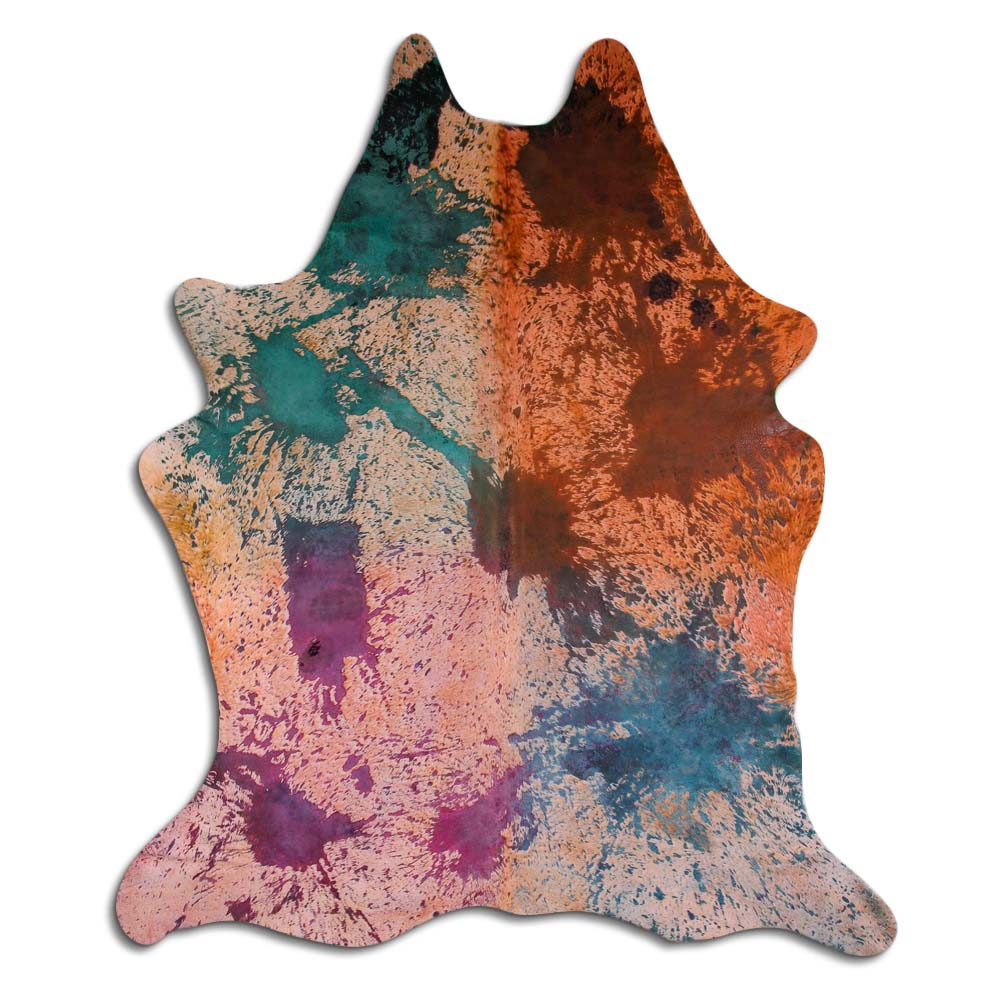 Cowhide Rug Distressed Tie Dye Large