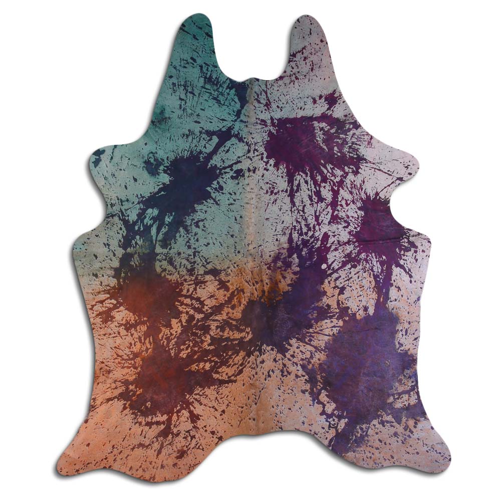 Cowhide Rug Distressed Tie Dye Large