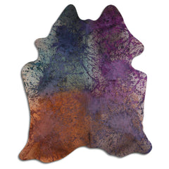 Cowhide Rug Distressed Tie Dye Large